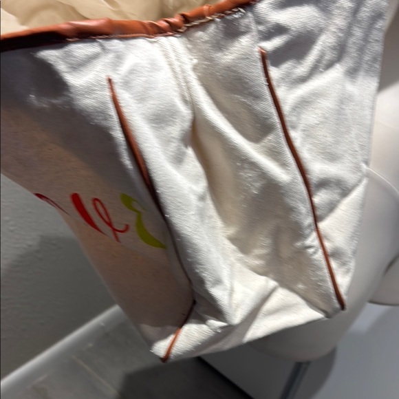 White and Brown Tote with Rainbow Message - Picture 4 of 14